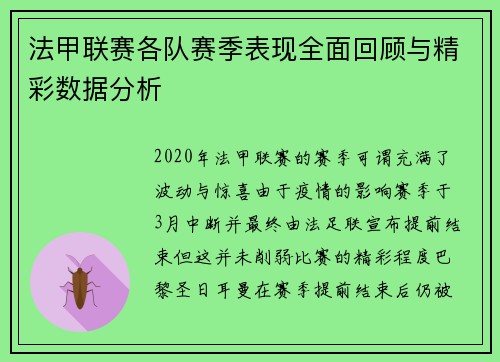 法甲联赛各队赛季表现全面回顾与精彩数据分析