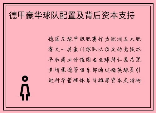 德甲豪华球队配置及背后资本支持